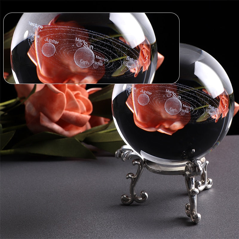 6CM Laser Engraved Solar System Ball 3D Miniature Planets Model Sphere Glass Globe Ornament Home Decor Gift for Astrophile