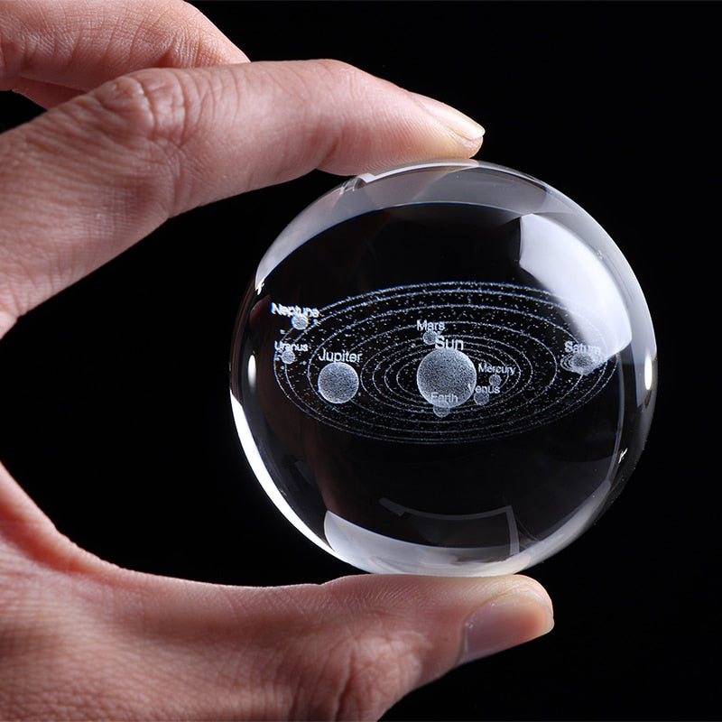 6CM Laser Engraved Solar System Ball 3D Miniature Planets Model Sphere Glass Globe Ornament Home Decor Gift for Astrophile