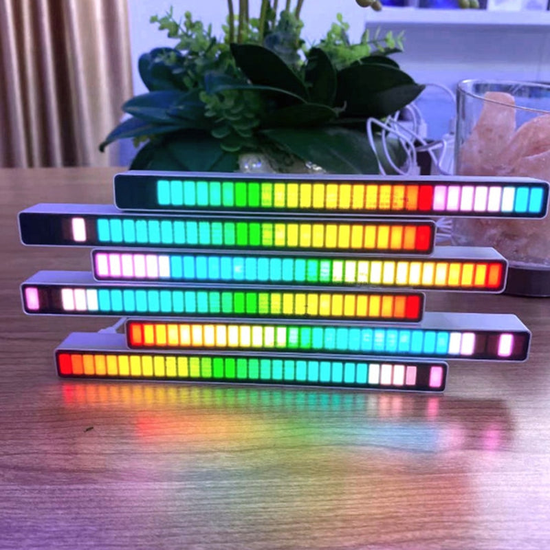 RGB 32 LED Voice-Activated Pickup Strip Light Bar Car Desktop Computer Atmosphere Light RGB Music Bar USB Colorful Lamp