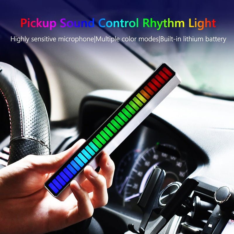 RGB 32 LED Voice-Activated Pickup Strip Light Bar Car Desktop Computer Atmosphere Light RGB Music Bar USB Colorful Lamp