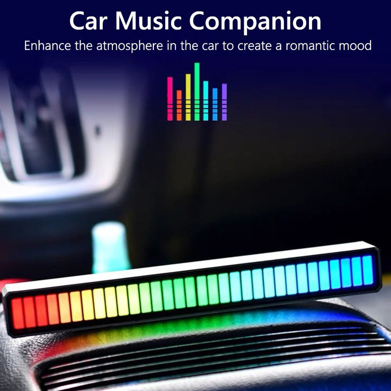 RGB 32 LED Voice-Activated Pickup Strip Light Bar Car Desktop Computer Atmosphere Light RGB Music Bar USB Colorful Lamp