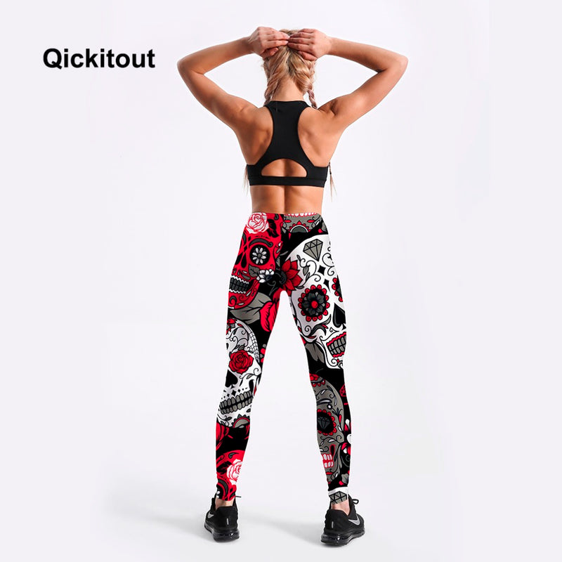 Women Skull & Flower Black Leggings