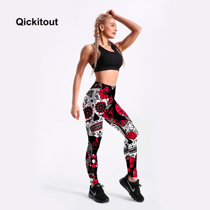 Women Skull & Flower Black Leggings