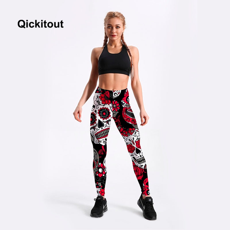 Women Skull & Flower Black Leggings